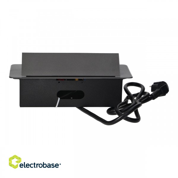 Elektromateriāli // Mēbeļu elektriskie slēdži un rozetes, USB rozetes // Gniazda meblowe w obudowie wpuszczanej w blat z płaskim frezowanym rantem i przewodem 1,5m, 3x2P+Z (Schuko), grafitowe image 8