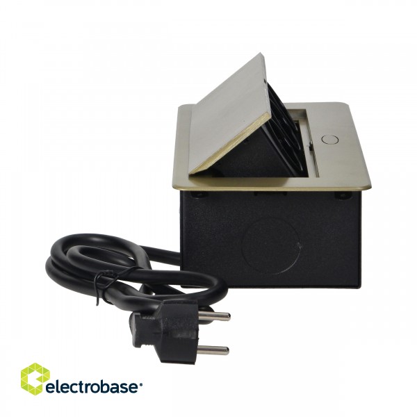 Elektromateriāli // Mēbeļu elektriskie slēdži un rozetes, USB rozetes // Gniazda meblowe w obudowie wpuszczanej w blat z płaskim frezowanym rantem i przewodem 1,5m, 3x2P+Z (Schuko), kolor mosiądzu image 7