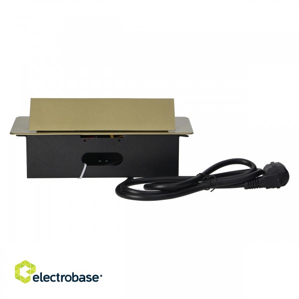 Elektromateriāli // Mēbeļu elektriskie slēdži un rozetes, USB rozetes // Gniazda meblowe w obudowie wpuszczanej w blat z płaskim frezowanym rantem i przewodem 1,5m, 3x2P+Z (Schuko), kolor mosiądzu image 8
