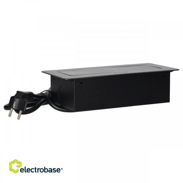 Elektromateriāli // Mēbeļu elektriskie slēdži un rozetes, USB rozetes // Gniazda meblowe wpuszczane w blat z płaskim frezowanym rantem, ładowarką USB i przewodem 1,5m, 2x2P+Z, 2xUSB, grafitowe image 5