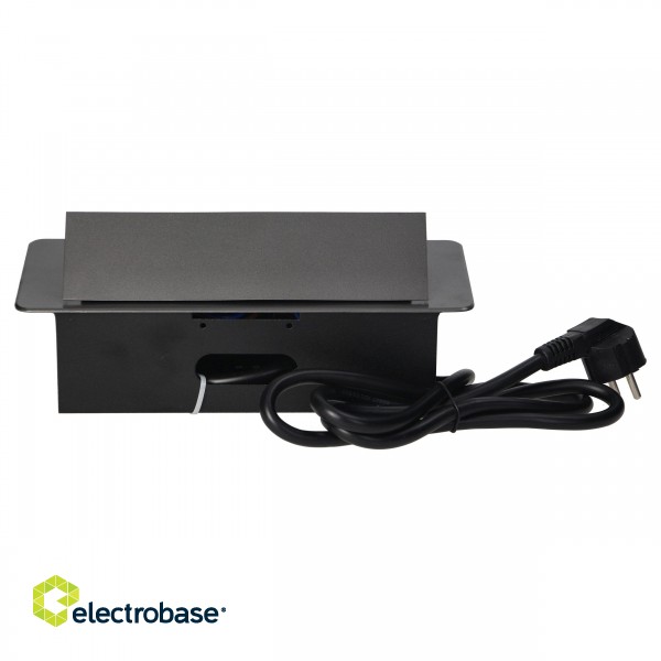 Elektromateriāli // Mēbeļu elektriskie slēdži un rozetes, USB rozetes // Gniazda meblowe wpuszczane w blat z płaskim frezowanym rantem, ładowarką USB i przewodem 1,5m, 2x2P+Z, 2xUSB, grafitowe image 8