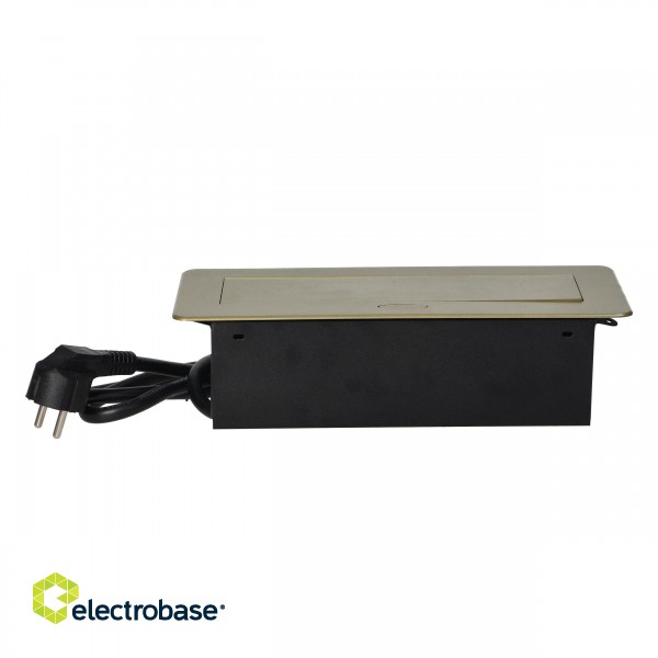 Elektromateriāli // Mēbeļu elektriskie slēdži un rozetes, USB rozetes // Gniazda meblowe wpuszczane w blat z płaskim frezowanym rantem, ładowarką USB i przewodem 1,5m, 2x2P+Z, 2xUSB, kolor mosiądzu image 4