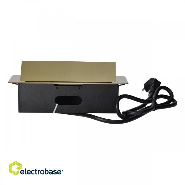 Elektromateriāli // Mēbeļu elektriskie slēdži un rozetes, USB rozetes // Gniazda meblowe wpuszczane w blat z płaskim frezowanym rantem, ładowarką USB i przewodem 1,5m, 2x2P+Z, 2xUSB, kolor mosiądzu image 8