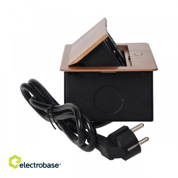Elektromateriāli // Mēbeļu elektriskie slēdži un rozetes, USB rozetes // Gniazda meblowe wpuszczane w blat z płaskim frezowanym rantem, ładowarką USB i przewodem 1,5m, 2x2P+Z, 2xUSB, złote image 7