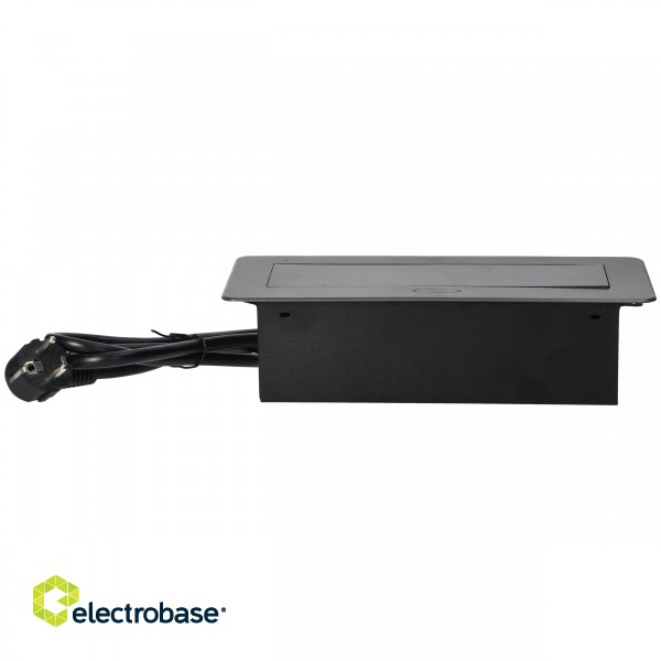 Elektromateriāli // Mēbeļu elektriskie slēdži un rozetes, USB rozetes // Gniazda meblowe wpuszczane w blat z płaskim frezowanym rantem, ładowarką USB i przewodem 1,5m, 2x2P+Z (Schuko), 2xUSB, grafitowe image 4