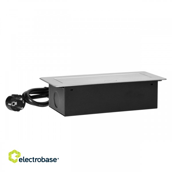 Elektromateriāli // Mēbeļu elektriskie slēdži un rozetes, USB rozetes // Gniazda meblowe wpuszczane w blat z płaskim frezowanym rantem, ładowarką USB i przewodem 1,5m, 2x2P+Z (Schuko), 2xUSB, srebrne image 6