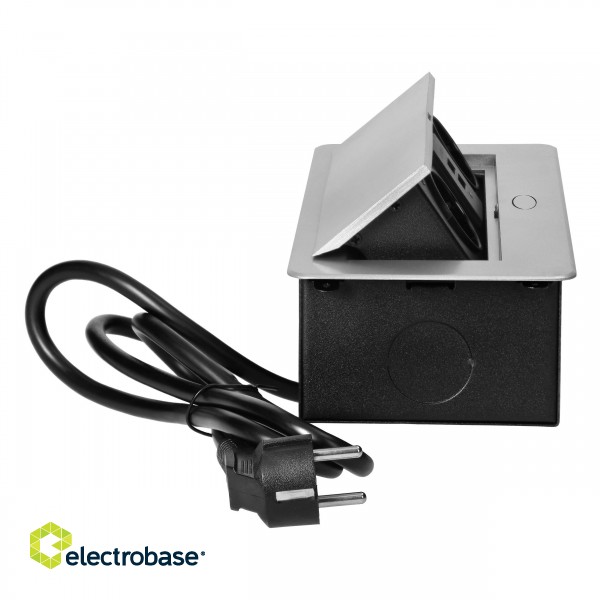 Elektromateriāli // Mēbeļu elektriskie slēdži un rozetes, USB rozetes // Gniazda meblowe wpuszczane w blat z płaskim frezowanym rantem, ładowarką USB i przewodem 1,5m, 2x2P+Z (Schuko), 2xUSB, srebrne image 7