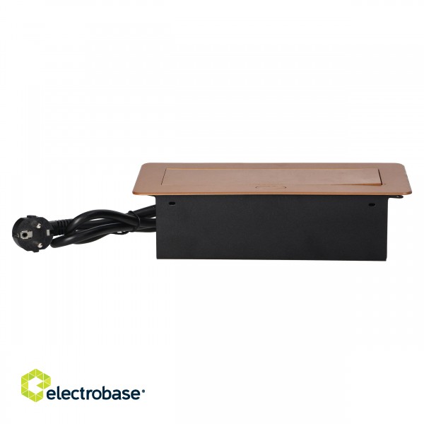 Elektromateriāli // Mēbeļu elektriskie slēdži un rozetes, USB rozetes // Gniazda meblowe wpuszczane w blat z płaskim frezowanym rantem, ładowarką USB i przewodem 1,5m, 2x2P+Z (Schuko), 2xUSB, złote image 4