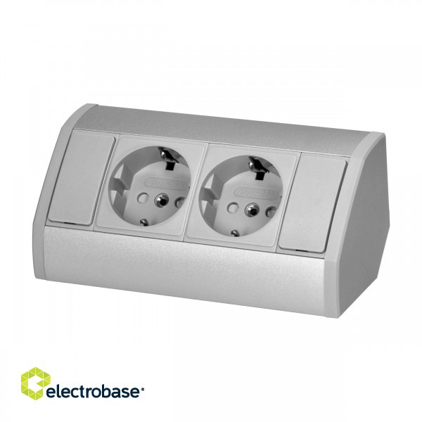 Electric Materials // Furniture electrical switches and sockets, USB sockets // Gniazdo meblowe 2x2P+Z (Schuko), szaro-srebrne