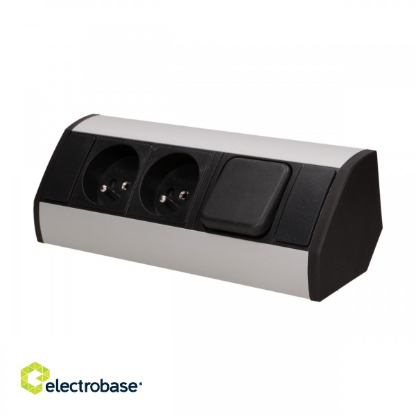Elektromateriāli // Mēbeļu elektriskie slēdži un rozetes, USB rozetes // Gniazdo meblowe 2x2P+Z z wyłącznikiem, czarno-srebrne image 1