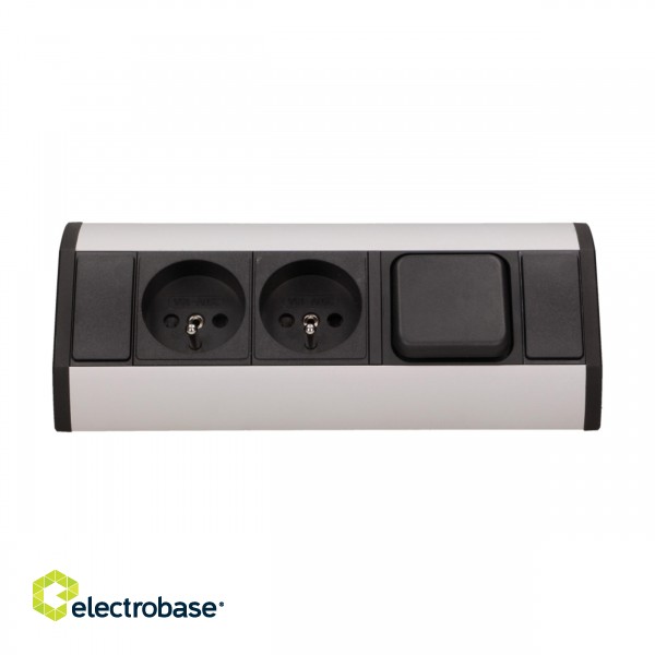 Elektromateriāli // Mēbeļu elektriskie slēdži un rozetes, USB rozetes // Gniazdo meblowe 2x2P+Z z wyłącznikiem, czarno-srebrne image 3