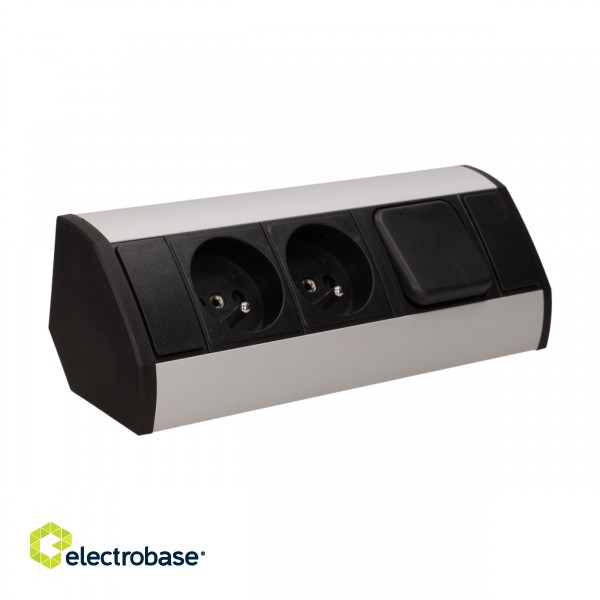 Elektromateriāli // Mēbeļu elektriskie slēdži un rozetes, USB rozetes // Gniazdo meblowe 2x2P+Z z wyłącznikiem, czarno-srebrne image 4