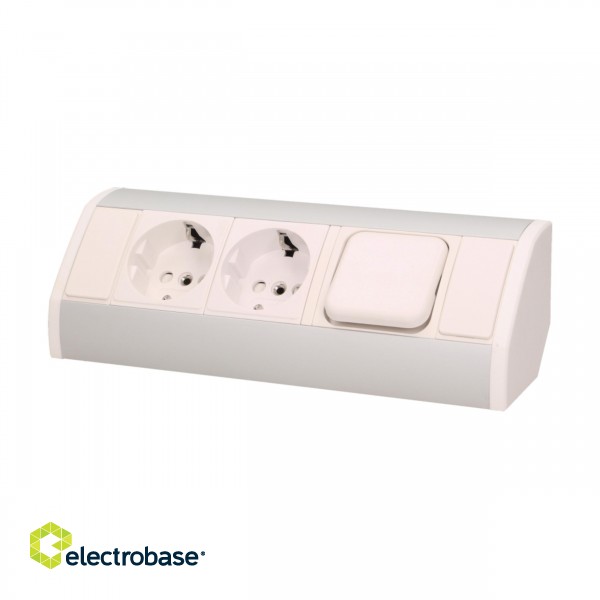 Elektromateriāli // Mēbeļu elektriskie slēdži un rozetes, USB rozetes // Gniazdo meblowe 2x2P+Z z wyłącznikiem, schuko, biało-srebrne image 1