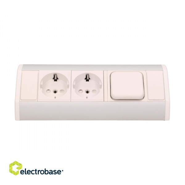 Elektromateriāli // Mēbeļu elektriskie slēdži un rozetes, USB rozetes // Gniazdo meblowe 2x2P+Z z wyłącznikiem, schuko, biało-srebrne image 3