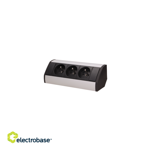 Elektromateriāli // Mēbeļu elektriskie slēdži un rozetes, USB rozetes // Gniazdo meblowe 3x2P+Z, czarno-srebrne image 1