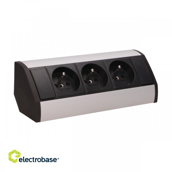 Elektromateriāli // Mēbeļu elektriskie slēdži un rozetes, USB rozetes // Gniazdo meblowe 3x2P+Z, czarno-srebrne image 5
