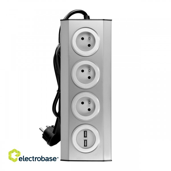 Electric Materials // Furniture electrical switches and sockets, USB sockets // Gniazdo meblowe, kuchenne  z ładowarką USB, montowane na rzepy z przewodem 1,5m - 3x2P+Z, 2xUSB, INOX z przewodem 1,5m. image 8