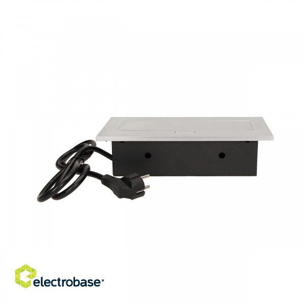 Elektromateriāli // Mēbeļu elektriskie slēdži un rozetes, USB rozetes // Gniazdo meblowe wpuszczane w blat z grubym rantem 3x2P+Z, przewód 1,5m 3x1,5mm?, srebrne image 3