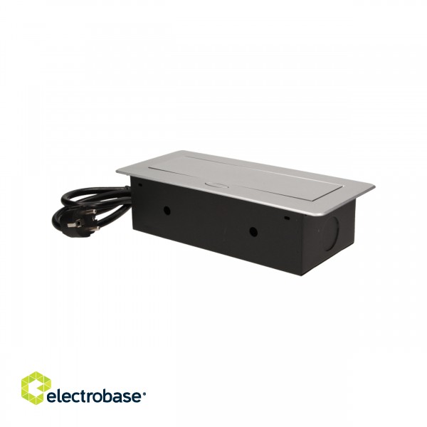 Elektromateriāli // Mēbeļu elektriskie slēdži un rozetes, USB rozetes // Gniazdo meblowe wpuszczane w blat z płaskim frezowanym rantem i przewodem 1,5m,  3x2P+Z, srebrne image 9