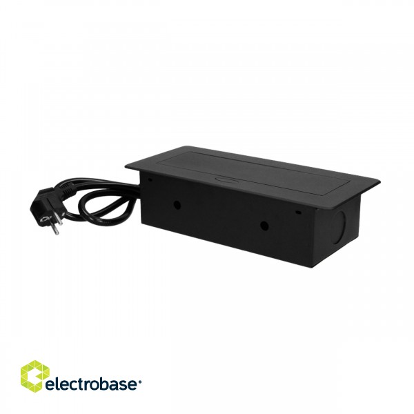 Elektromateriāli // Mēbeļu elektriskie slēdži un rozetes, USB rozetes // Gniazdo meblowe wpuszczane w blat z płaskim frezowanym rantem i przewodem 3m,  3x2P+Z, czarne image 4