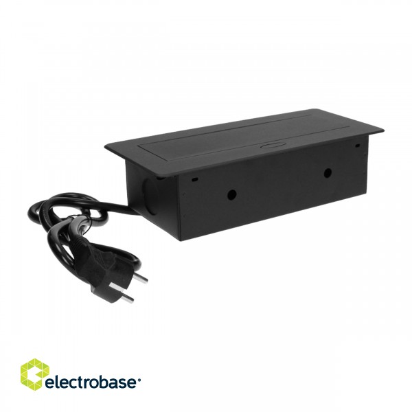 Elektromateriāli // Mēbeļu elektriskie slēdži un rozetes, USB rozetes // Gniazdo meblowe wpuszczane w blat z płaskim frezowanym rantem i przewodem 3m,  3x2P+Z, czarne image 6