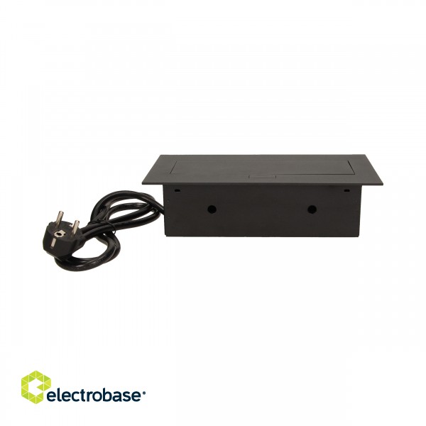 Elektromateriāli // Mēbeļu elektriskie slēdži un rozetes, USB rozetes // Gniazdo meblowe wpuszczane w blat z płaskim rantem 3x2P+Z, przewód 1,5m 3x1,5mm?, czarne image 4