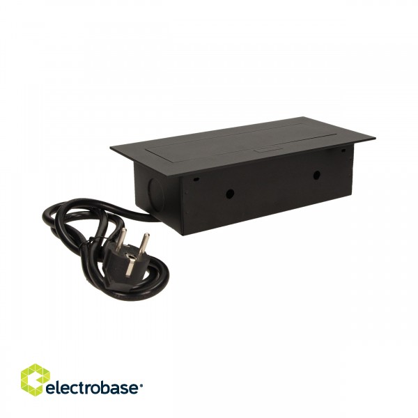 Elektromateriāli // Mēbeļu elektriskie slēdži un rozetes, USB rozetes // Gniazdo meblowe wpuszczane w blat z płaskim rantem 3x2P+Z, przewód 1,5m 3x1,5mm?, czarne image 5