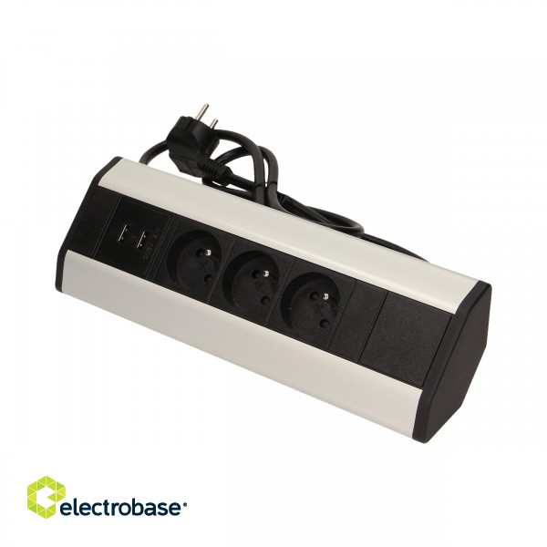 Elektromateriāli // Mēbeļu elektriskie slēdži un rozetes, USB rozetes // Gniazdo meblowe z ładowarką USB i przewodem 1,8m, 3x2P+Z, 2xUSB image 1
