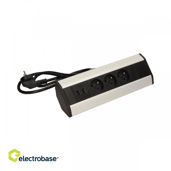 Elektromateriāli // Mēbeļu elektriskie slēdži un rozetes, USB rozetes // Gniazdo meblowe z ładowarką USB i przewodem 1,8m, 3x2P+Z, 2xUSB image 3