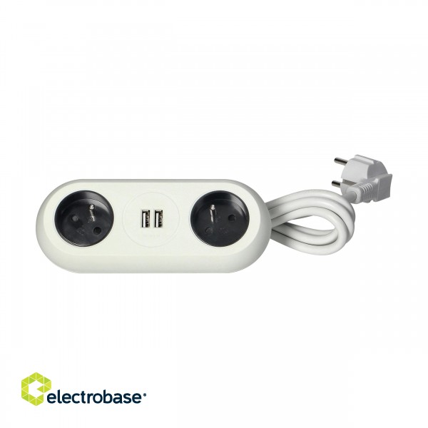 Elektromateriāli // Mēbeļu elektriskie slēdži un rozetes, USB rozetes // Gniazdo meblowe z uchwytem montażowym,  ładowarką USB, 2 gniazda 2P+Z, 2xUSB, przewód 3x1,0mm? - 1,5m, białe image 3