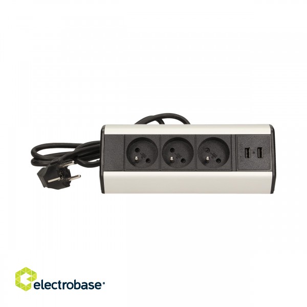 Elektromateriāli // Mēbeļu elektriskie slēdži un rozetes, USB rozetes // Gniazdo meblowe z zaciskami śrubowymi, ładowarką USB i przewodem 1,8m, 3x2P+Z, 2xUSB image 4