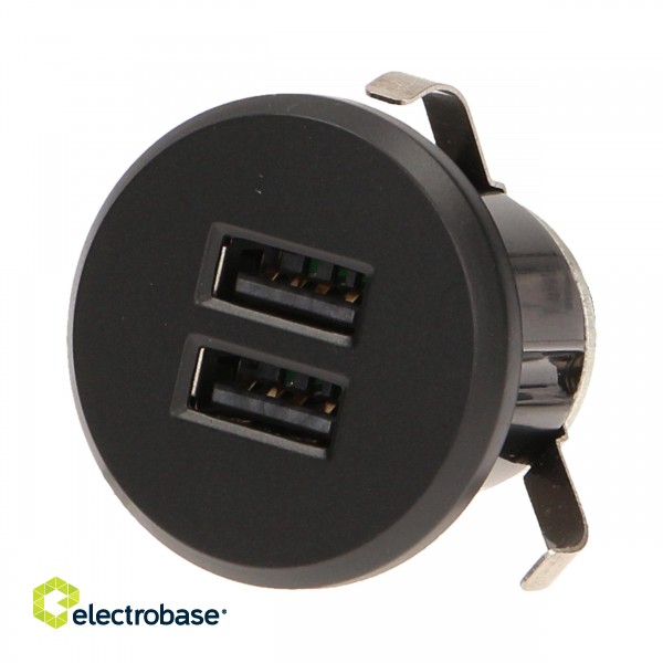 Elektromateriāli // Mēbeļu elektriskie slēdži un rozetes, USB rozetes // Ładowarka 2xUSB wpuszczana w blat, czarna image 2