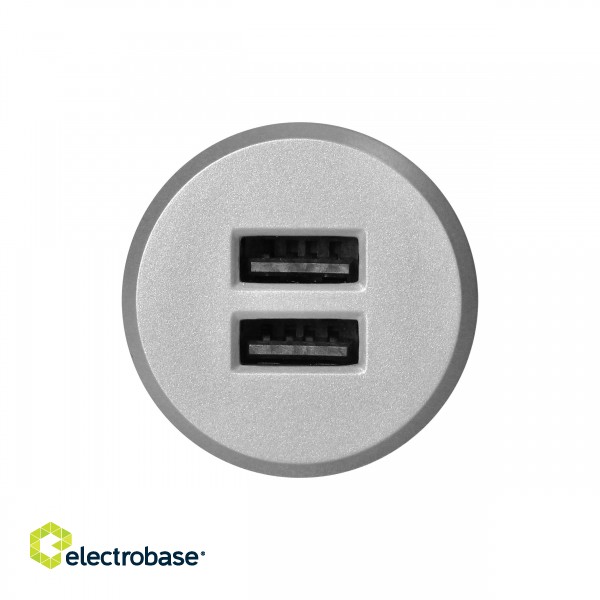 Elektromateriāli // Mēbeļu elektriskie slēdži un rozetes, USB rozetes // Ładowarka 2XUSB 3,4A, wpuszczana w blat, srebrna image 4
