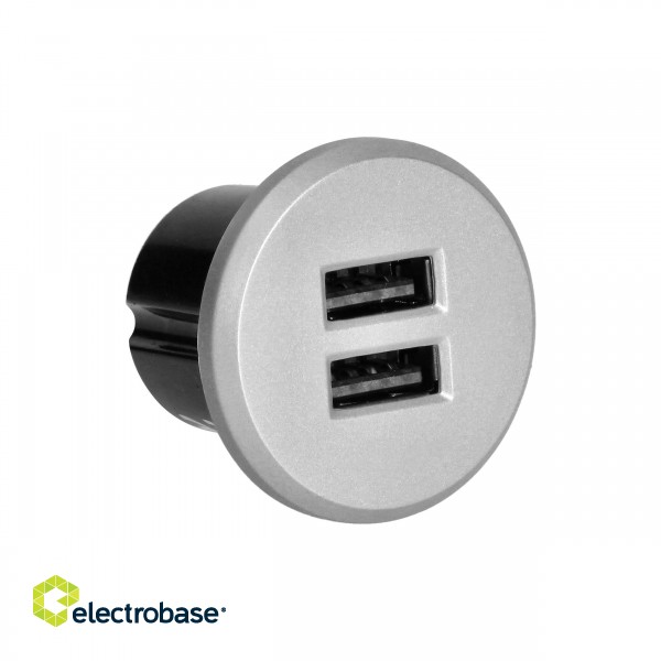Elektromateriāli // Mēbeļu elektriskie slēdži un rozetes, USB rozetes // Ładowarka 2XUSB 3,4A, wpuszczana w blat, srebrna image 5