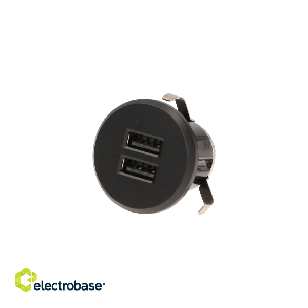 Elektromateriāli // Mēbeļu elektriskie slēdži un rozetes, USB rozetes // Ładowarka 2xUSB wpuszczana w blat, czarna image 1