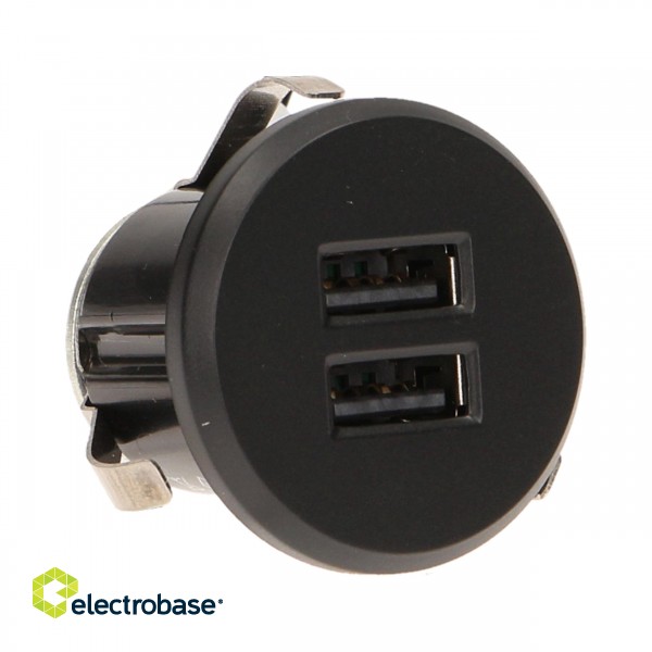 Electric Materials // Furniture electrical switches and sockets, USB sockets // Ładowarka 2xUSB wpuszczana w blat, czarna image 5