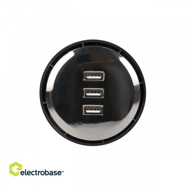 Electric Materials // Furniture electrical switches and sockets, USB sockets // Ładowarka 3xUSB wpuszczana w blat, 5V total 3.1A, max. 2,1A/port, przewód 1,5m, czarny połysk image 3