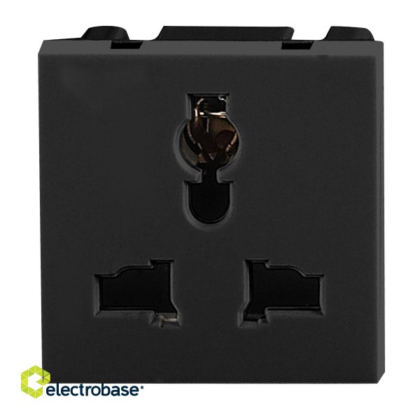 Elektromateriāli // Mēbeļu elektriskie slēdži un rozetes, USB rozetes // NOEN UK, gniazdo modułowe 45x45mm 3-pinowe multifunkcjonalne, 10A, 250V, czarne