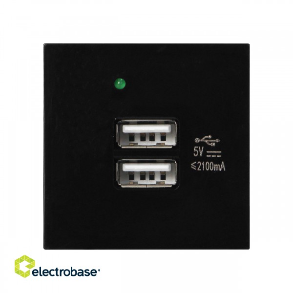 Elektrimaterjalid // Mööbli elektrilülitid ja pistikupesad, USB pistikupesad // NOEN USB x 2, podwójny port modułowy 45x45mm z ładowarką USB, 2,1A 5V DC, czarny image 1