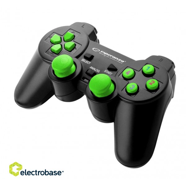 Pārslēdzēji un kontrolspuldzes // Vadības sviras // EGG102G Gamepad PC USB Warrior czarno-zielony Esperanza image 1