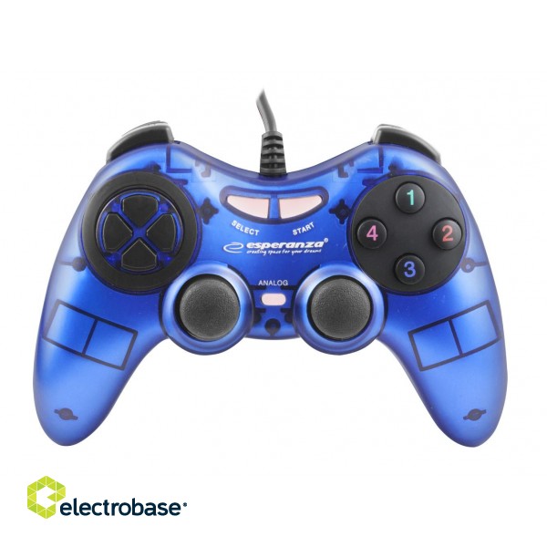 Pārslēdzēji un kontrolspuldzes // Vadības sviras // EGG105B Gamepad PC USB Fighter niebieski Esperanza image 3