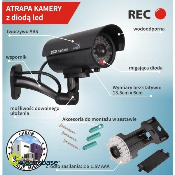 Videonovērošanas kameru sistēmas // Kameru aksesuārs // Atrapa kamery tubowej, diody IR LED, srebrna, IR9000S image 6