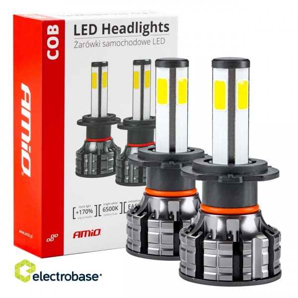 LED-valaistus // Light bulbs for CARS // Żarówki samochodowe led seria cob h7 6500k amio-02844