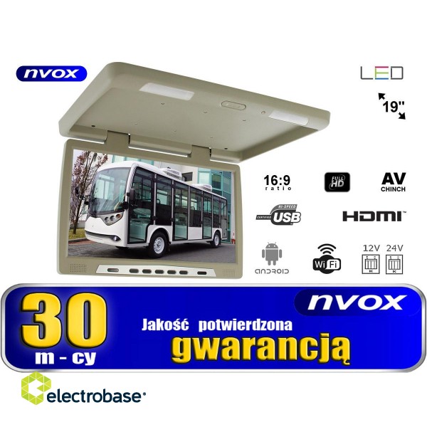 Auto- ja mootorrattatooted, elektroonika, navigatsioon, CB raadio // Autoraadio ja helisüsteem, autosisesed monitorid // Monitor podwieszany podsufitowy led 19cali z systemem android usb fm bt wifi 12v/24v image 3