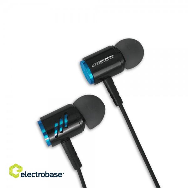 Audio Austiņas / Vadu / Bezvadu // Headphones => In-Ear // EH207KB Esperanza słuchawki douszne metalowe z mikrofonem eh207 czarno-niebieskie