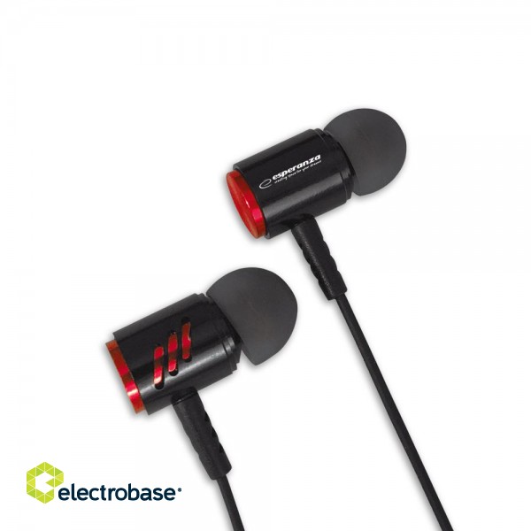Austiņas // Headphones => In-Ear // EH207KR Esperanza słuchawki douszne metalowe z mikrofonem eh207 czarno-czerwone