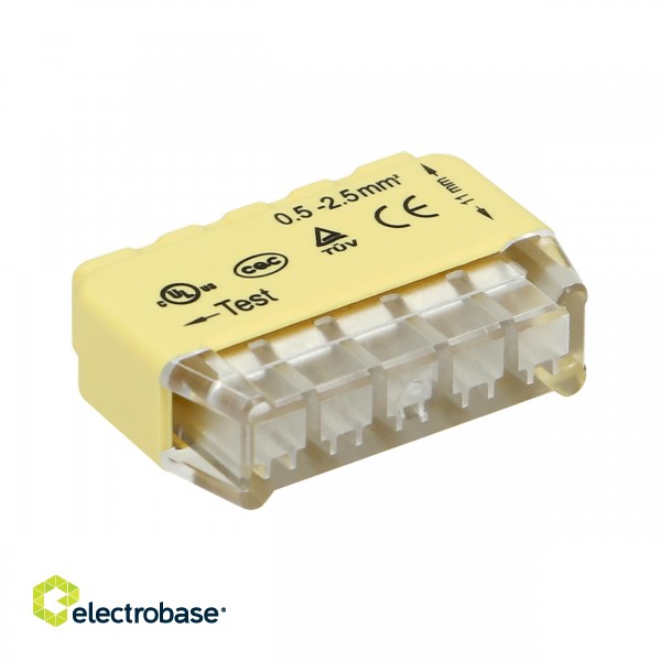 Elektromateriāli // Wago Spailes un Terminālbloki // Złączka instalacyjna wciskana 5-przewodowa; na drut 0,75-2,5mm?; IEC 300V/24A; Blister 10 szt. image 1