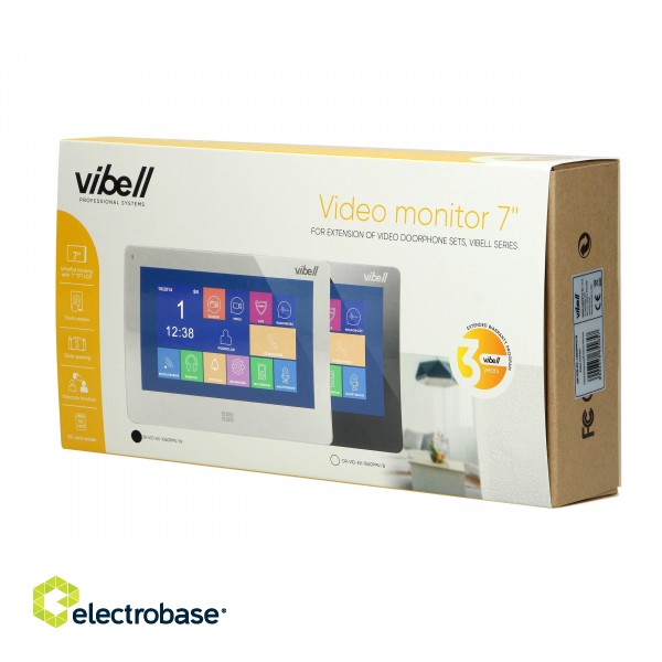 Video-Fonolukod  | Door Bels // Video-Fonolukod HD // Wideo monitor bezsłuchawkowy, kolorowy, LCD 7?, do zastosowania w systemach VIBELL, dotykowy ekran, moduł pamięci,  gniazdo na kartę SD, biały image 2