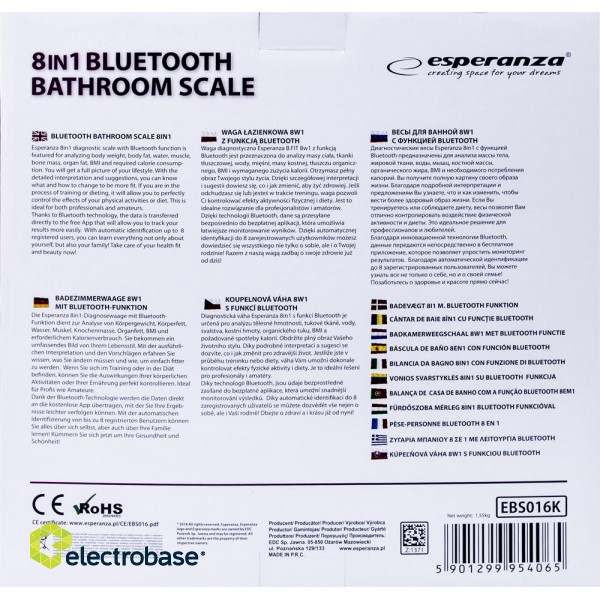 Personal-care products // Scales // EBS016K Waga łazienkowa analityczna cyfrowa 8w1 Bluetooth B.Fit czarna image 6