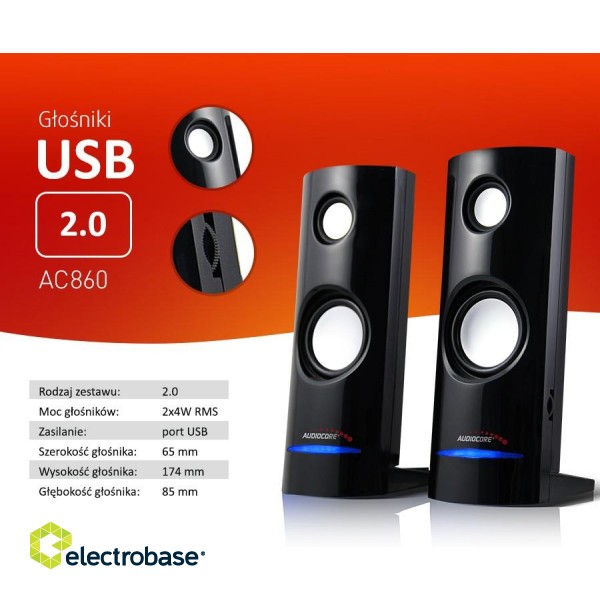 Garso ir HiFi sistemos // Garsiakalbiai // Głośniki komputerowe 8W USB Black Audiocore AC860 paveikslėlis 7